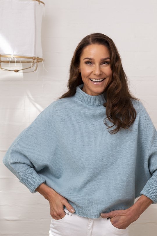 Free Knit Pattern for a Polo Neck Merino Comfy Sweater for Women