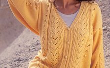 Free Knit Pattern for a V-Neck Lace and Bobbles Cardigan