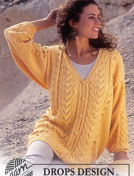 Free Knit Pattern for a V-Neck Lace and Bobbles Cardigan