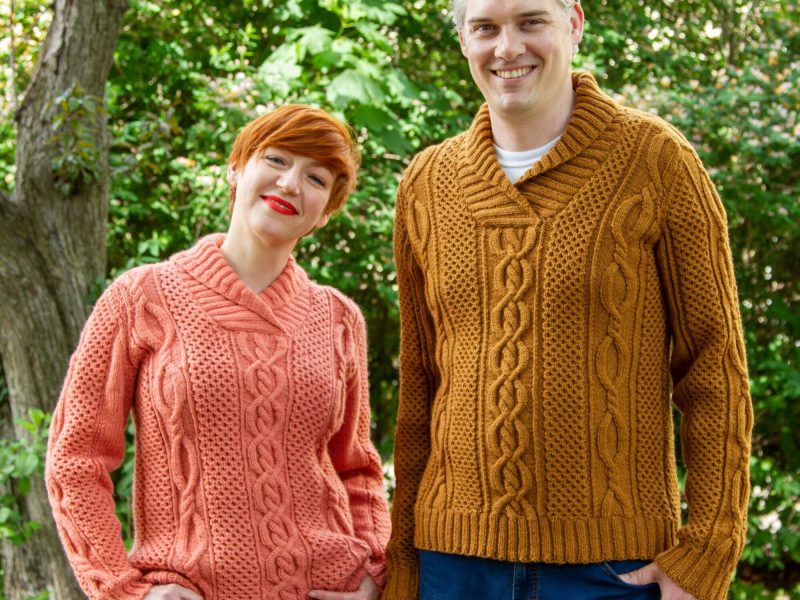 Free Knitting Pattern for His Hers Aran Pullover