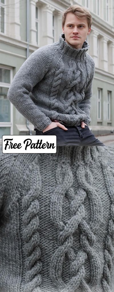 Free Knitting Pattern for a Cable Raglan Sweater for Men