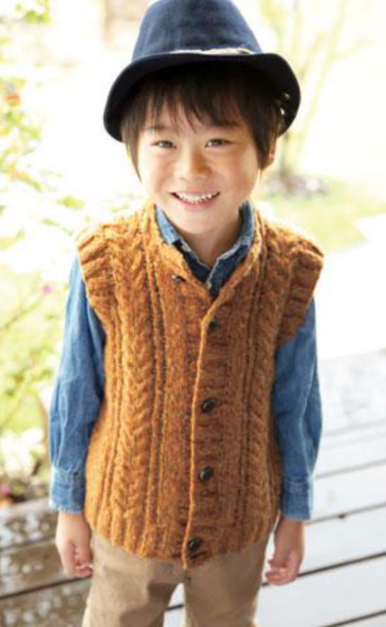 Boys vest knitting pattern with cables and button up