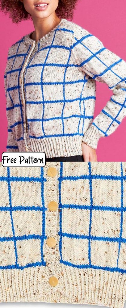 Free Knitting Pattern for a Windowpane Cardigan