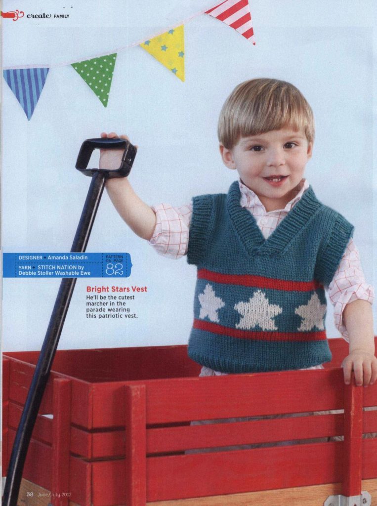 Knitting pattern for a boys vest with a v-neck and colorwork stars
