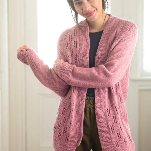 Free Cardigan Knitting Pattern with Eyelet and Diamond Back Pattern