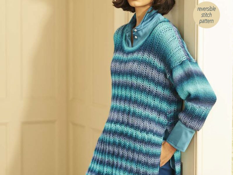 Free Knitting Pattern for an Eyelet Variegated Ladies Sweater