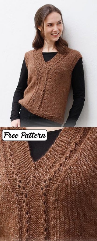 Free knitting pattern for a ladies v neck lace vest