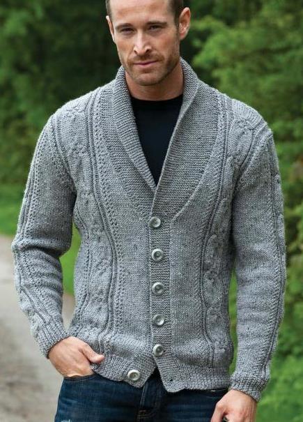 Shawl Collar and cable mans sweater knitting pattern