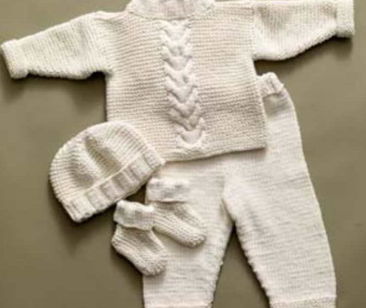 Free Knitting Pattern for a Cabled Baby Set