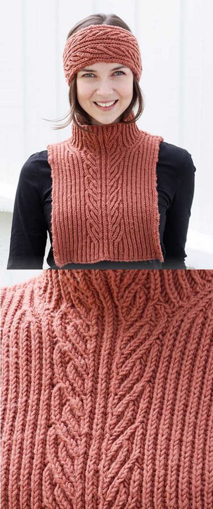 Knitted head band and neck warmer free pattern set