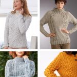 Free knitting patterns for women's pullovers with cables.
