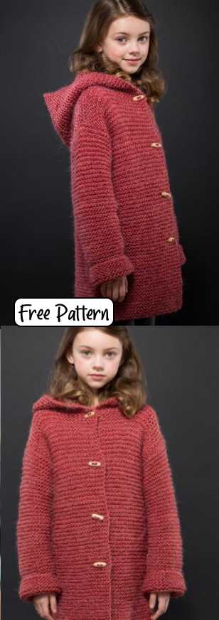 Free knitting pattern for girls coat with hood
