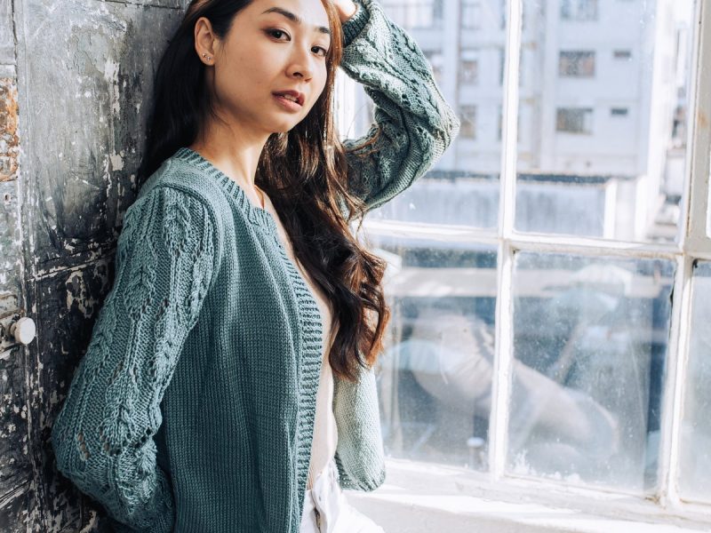 Free Knitting Pattern for a Cable and Lace Sleeve Cardigan