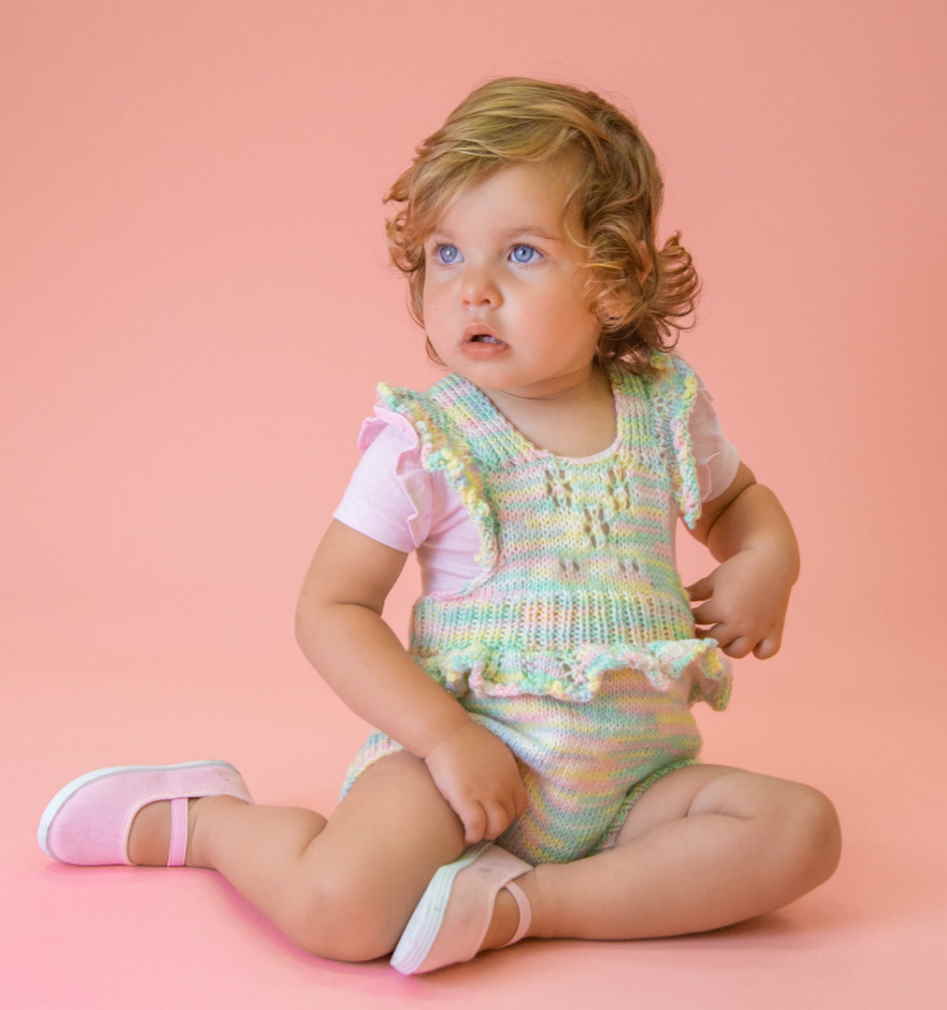 Free Knitting Pattern for a Baby Soft Romper with Optional Ruffles