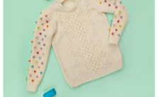 Free Knitting Pattern for a cabled kids sweater with beads
