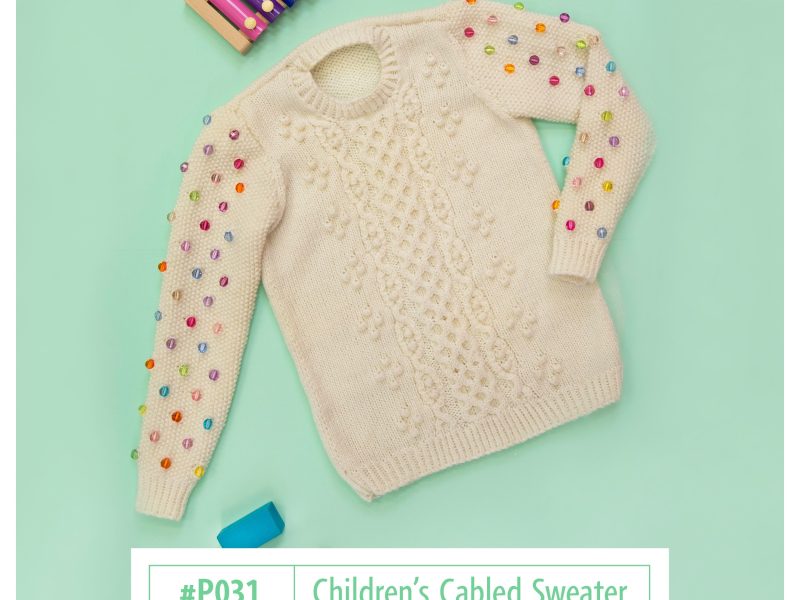 Free Knitting Pattern for a cabled kids sweater with beads