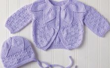 Free Baby Knitting Pattern for a Leaf Yoke Shrug & Hat
