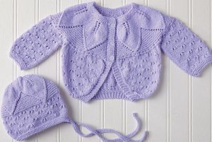 Free Baby Knitting Pattern for a Leaf Yoke Shrug & Hat