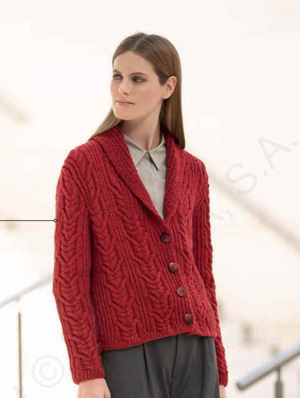 Free knitting pattern for a cabled cardigan with a shawl collar
