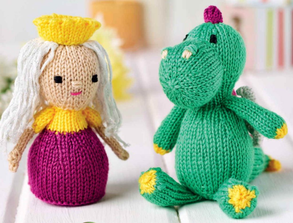 Free knitting pattern for a princess and dragon toy