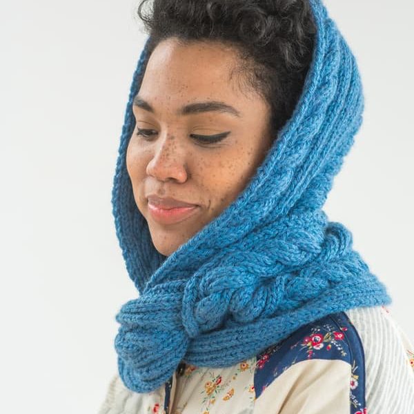 Free Knitting Pattern for a Cabled Hooded Cowl