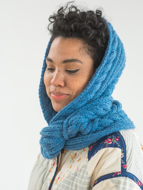 Free Knitting Pattern for a Cabled Hooded Cowl