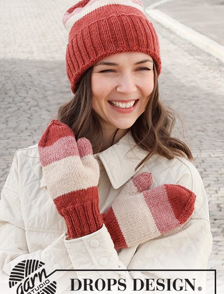 Free Knitting Pattern for a Striped Hat and Mittens Set