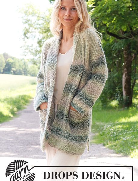 Free Knitting Pattern for a Long Shawl Moss Stitch Cardi