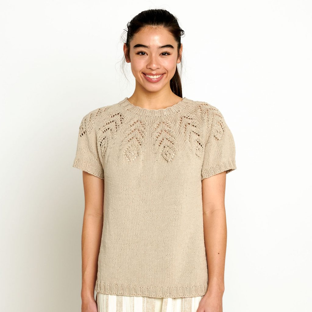 free knitting pattern for a lace yoke summer top