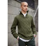 Free Knitting Pattern for a Men's Seed and Cable Shawl Sweater