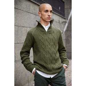 Free Knitting Pattern for a Men’s Seed and Cable Shawl Sweater