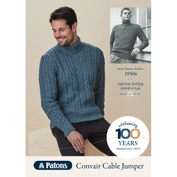 Free Knitting Pattern for a mens cable jumper by Patons