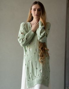 Free Knitting Pattern for a Long Modern Pullover with Holes
