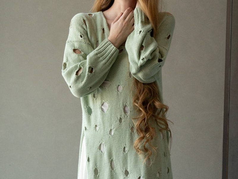 Free Knitting Pattern for a Long Modern Pullover with Holes