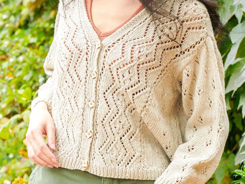Free Knitting Pattern for a Patons Vertical Lace Panel Jacket