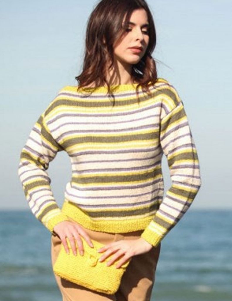 Free Knitting Pattern for a Boat Neck Striped Sweater