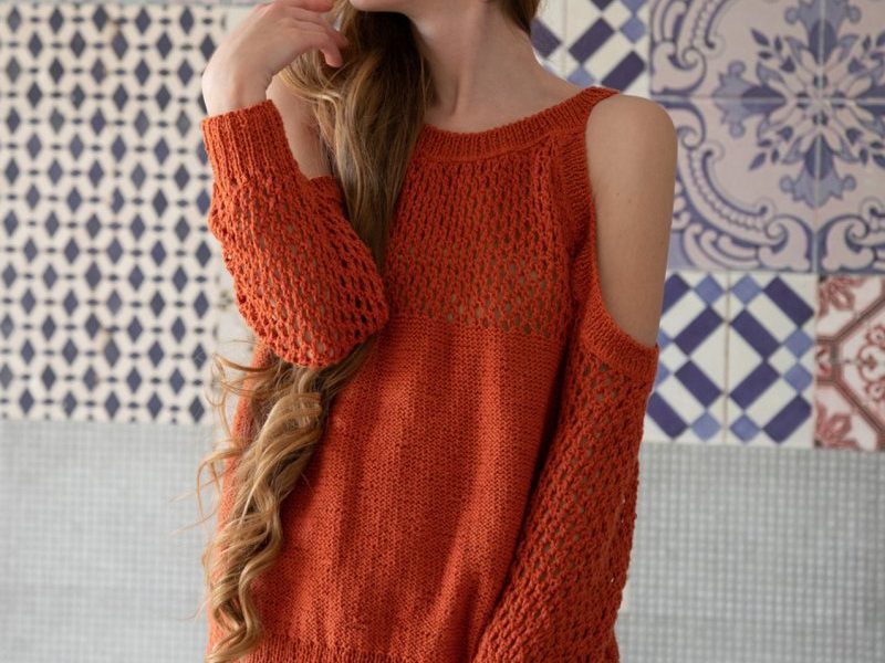Free Knitting Pattern for a Cut Shoulder Sweater