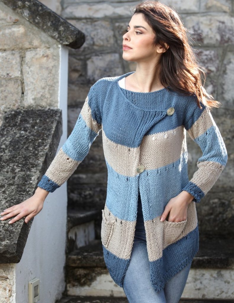 Free Knitting Pattern for a Ladies Asymmetric cardigan