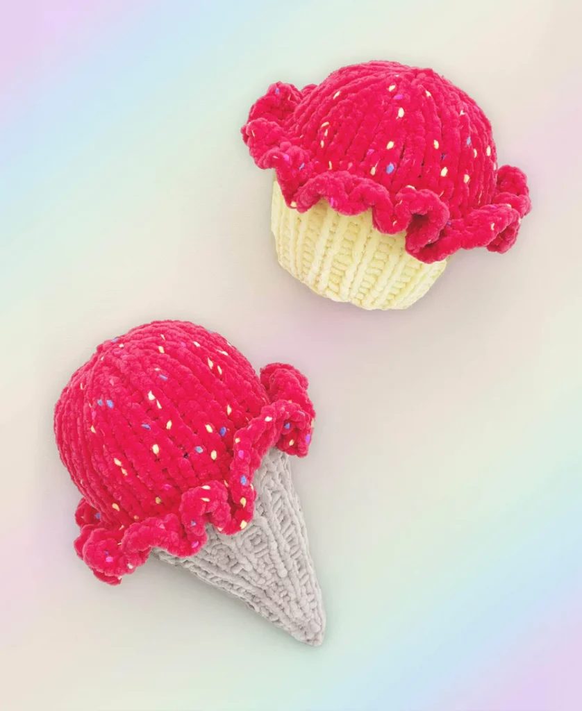 Free Knitting Pattern for a Cupcake and Ice Cream Cone