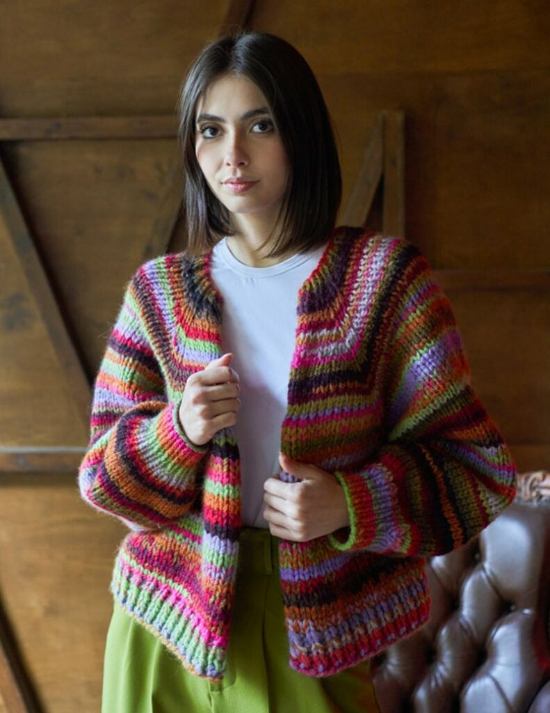 Free Knitting Pattern for Alpaca Color - Multicolor Cardigan for Women