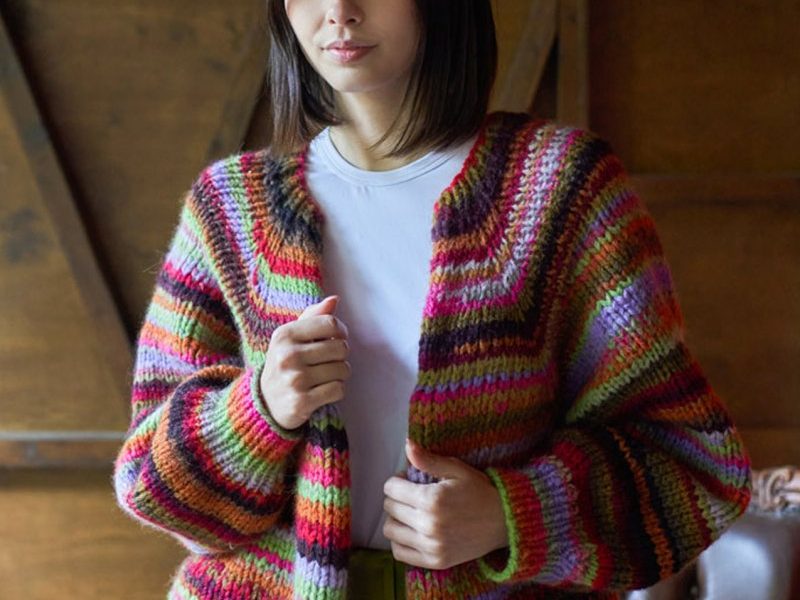 Free Knitting Pattern for Alpaca Color – Multicolor Cardigan for Women