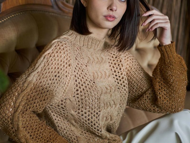 Free Knitting Pattern for a Cable and Eyelet Ladies Sweater