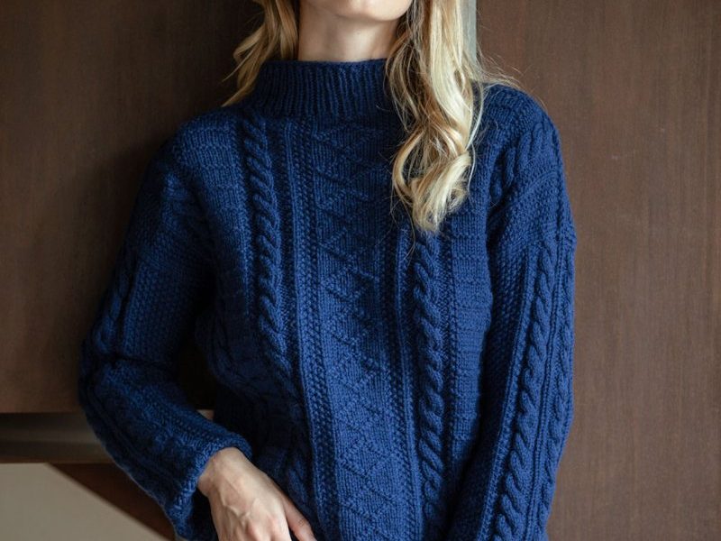 Free Knitting Pattern for a Long High Necked Cable Sweater