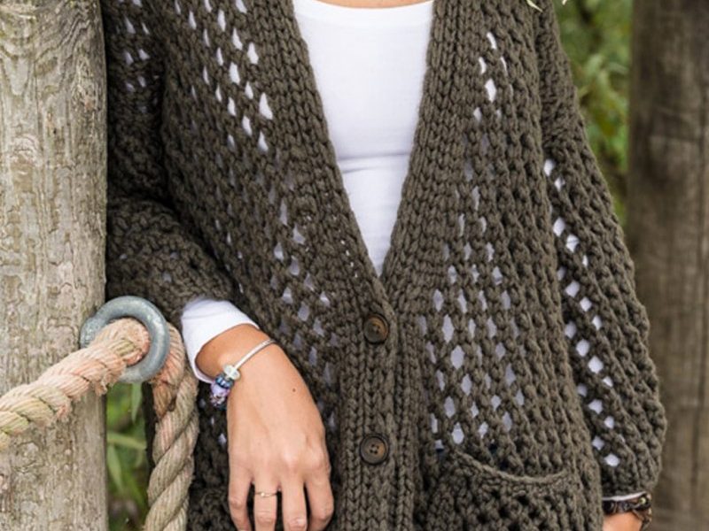 Free Knitting Pattern for a Long Mesh Cardigan