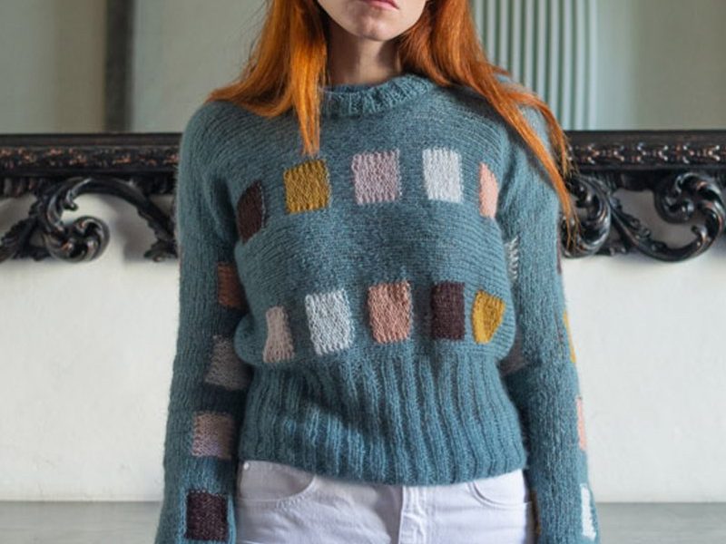 Free Knitting Pattern for a Square Color Sweater
