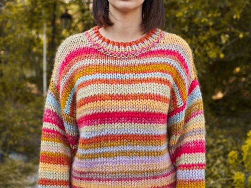 Free Knitting Pattern for a Young & Trendy – Multicolored Sweater