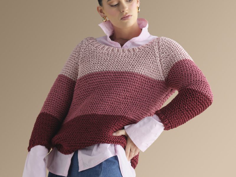 Free Knitting Pattern for a Three Color Stripe Jumper