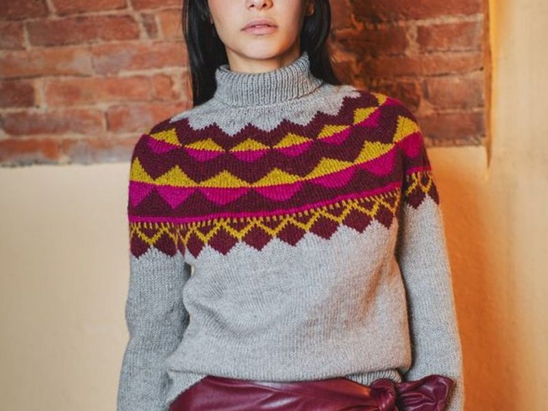 Jacquard Yoke Sweater Free Knitting Pattern