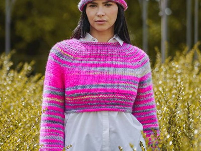 Young and Trendy – Fluorescent Crop Top and Cap Free Pattern to Knit