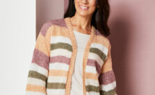 Free Knitting Pattern for a Moda Vera Faux Mo Stripe Cardigan
